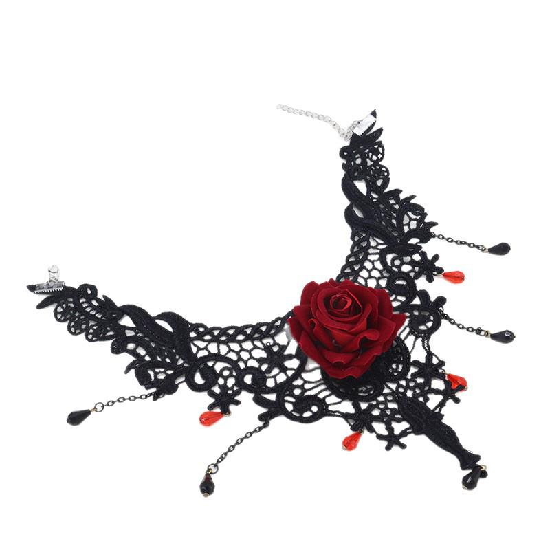 Gothic Lace Rose Choker Necklace for Women
