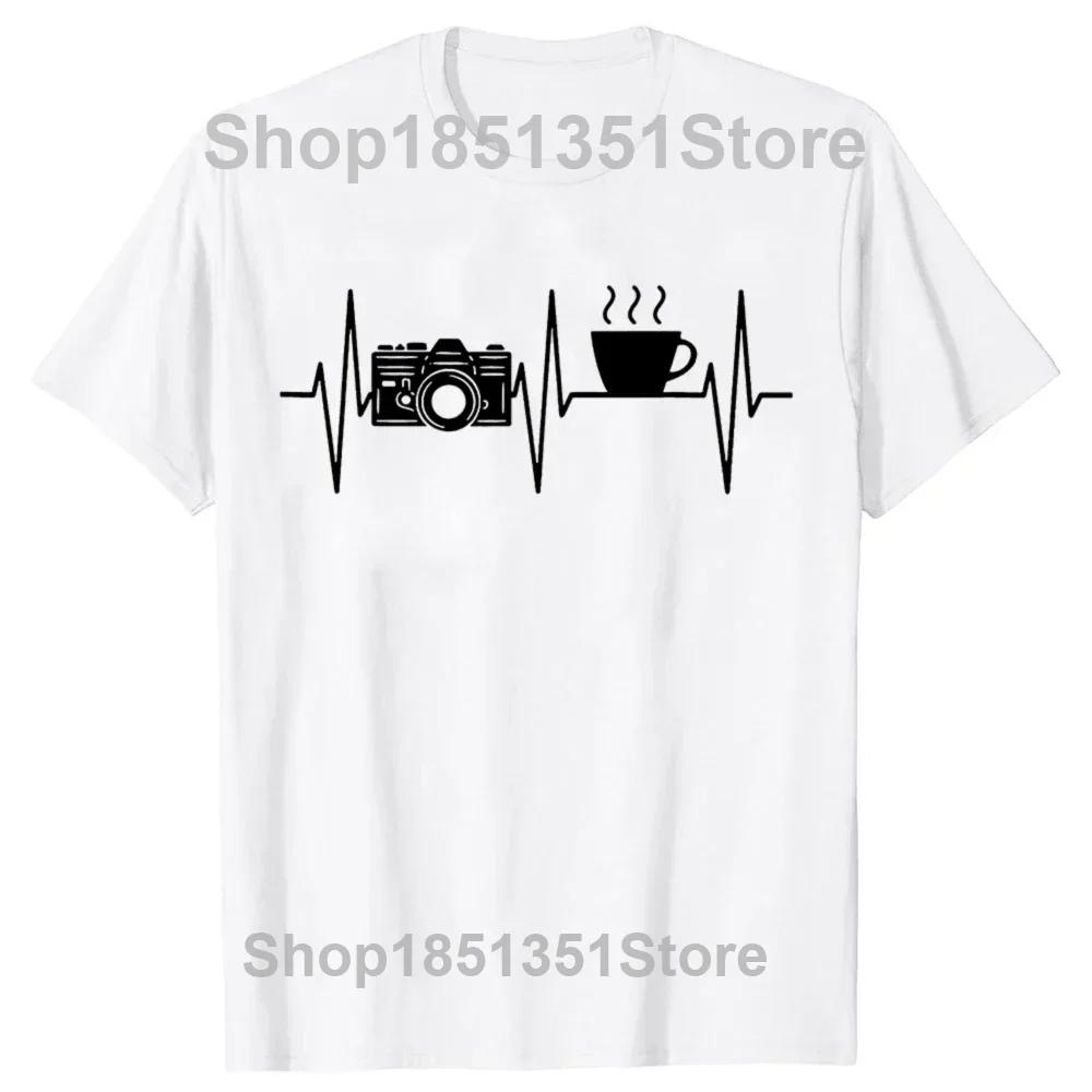 Funny Photographer HeartBeat Photography Camera T Shirts Summer Style Graphic Cotton Streetwear Short Sleeve Gifts Tshirt Men