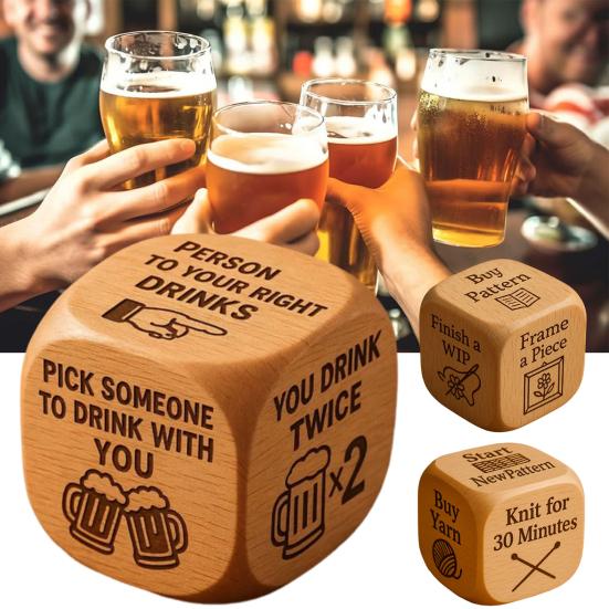 Decision Dice Handmade Wooden Embroidery/Knitting/Drinking Decision Dice with 6 Engraved Tasks Stocking Stuffers for Men Women