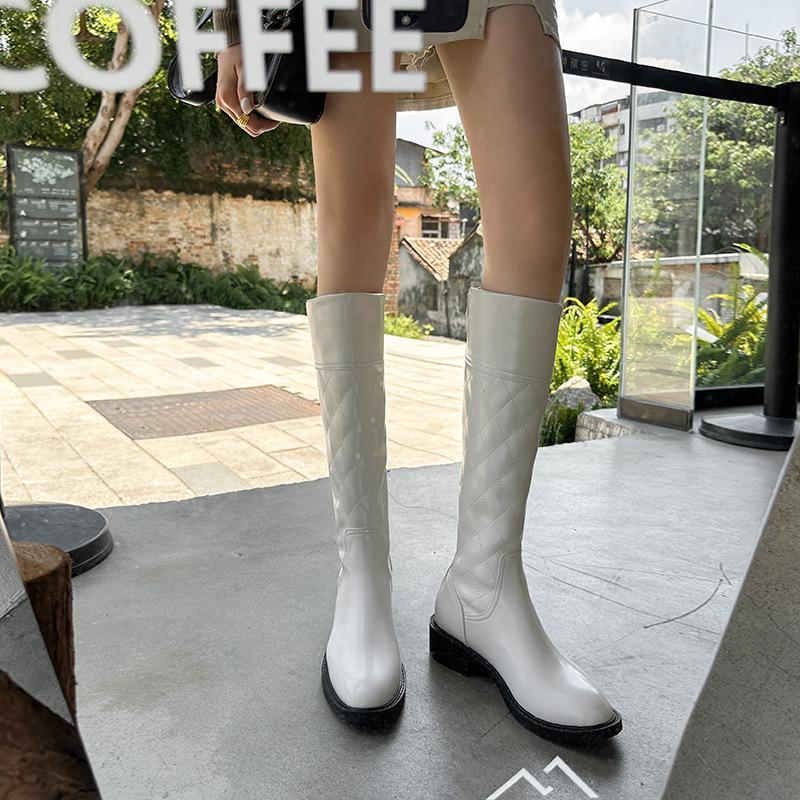 Snow Boots Women's 2025 New Winter Post-zipper White Knight Boots Low-heeled High Boots Slim Boots Children