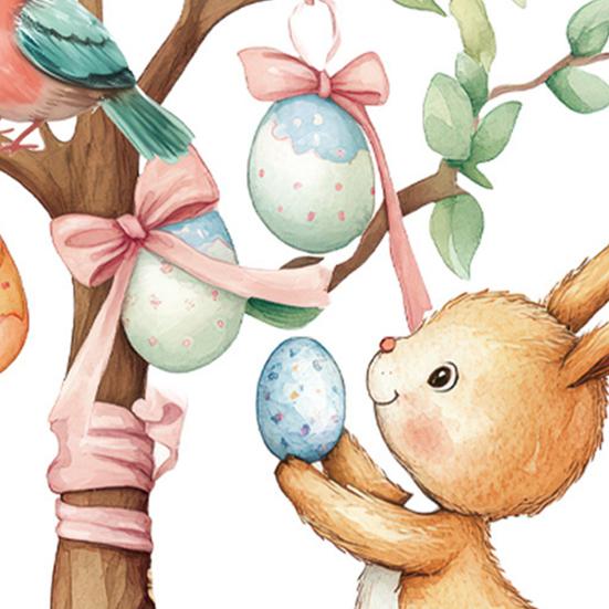 Easter Bunny Window Sticker Waterproof PVC Self-adhesive Home Office Living Room Colorful Egg Tree Rabbit Wall Art Decoration Decal