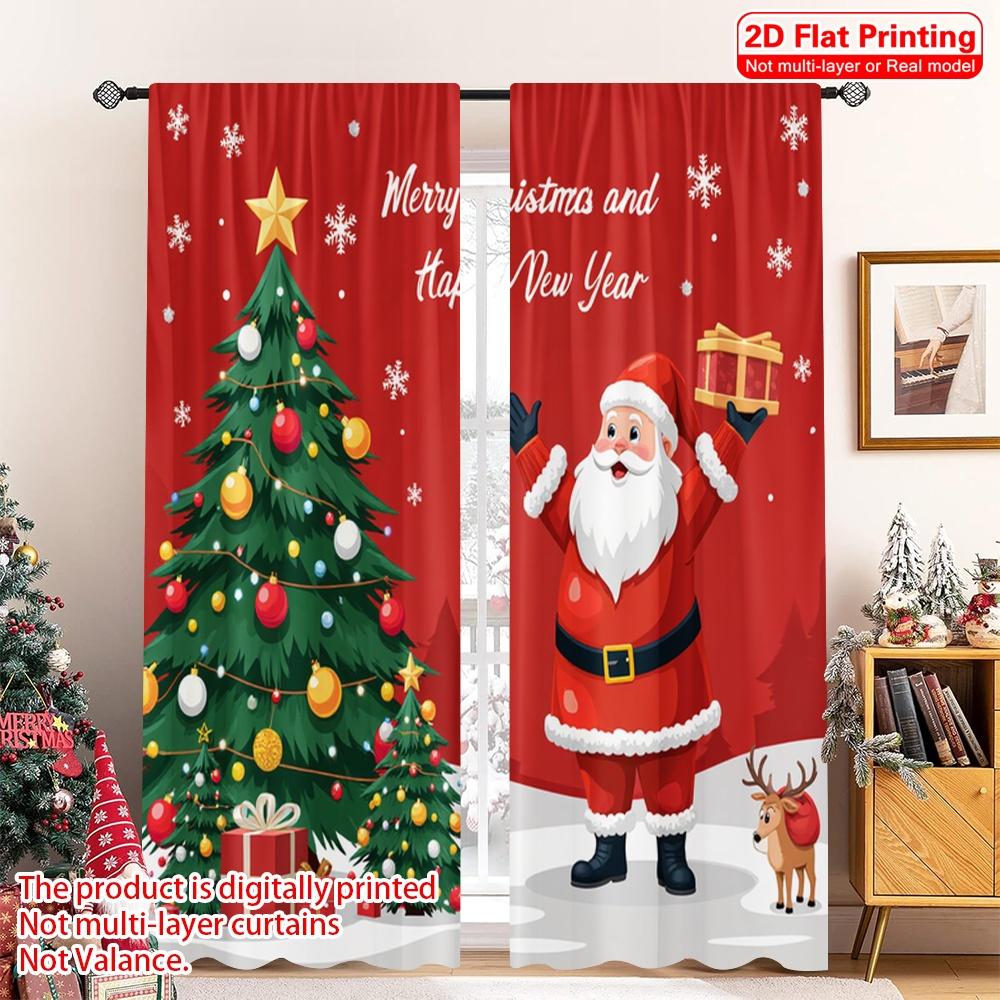 

2pcs 2D flat printing Merry Christmas Popular Window Drapes Merry Christmas Happy New Year_b Fabric Without Electricity Festive 52.50×116.00 CM 2pcs