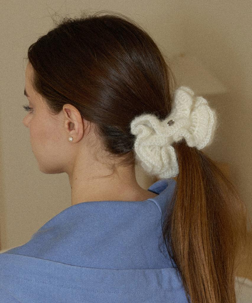 Slowslowly Camellia Handmade Crochet Mohair Knit Big Hair Scrunchie _ 4 Colors