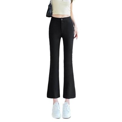 Uitlopende broek voor dames, negen tiende lengte, nieuwe zwarte high-waisted slankmakende casual petite pak uitlopende broek
