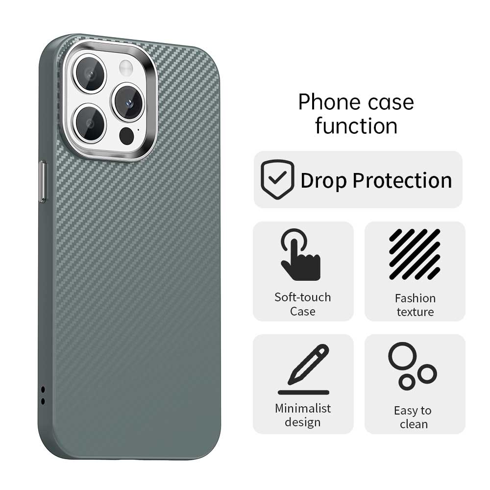 

For iPhone 15 Pro Case Cell Phone Hybrid Back Cover Carbon Fiber Texture Brown