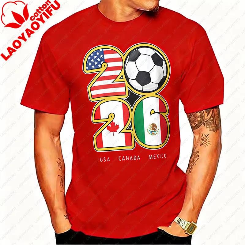 2026 USA Canada Mexico Soccer T-Shirt Cotton Shirt Tribal & Flag Graphic Tee, Ideal Gift for North Football Fans 2026 FIFA World Cup Shirt Streetwear
