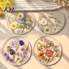 Modern Kitchen Table Decor Floral Print Acrylic Coaster, Non-Slip Surface Heat Resistant Protection Cup Pad, Mother's Day Gift Ideas Transparent Round