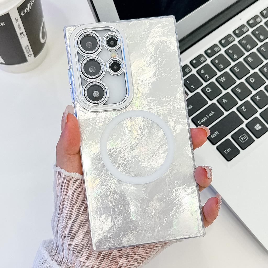 Electroplating glitter lens film wrinkle pattern magnetic attraction suitable for Samsung S25Ultra mobile phone case S24 anti-drop A56