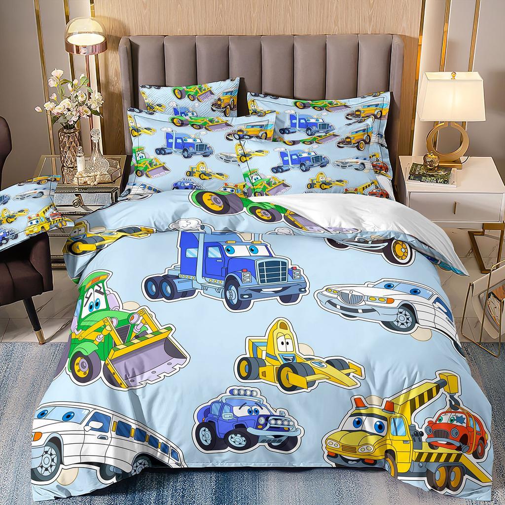 Construction Vehicle Excavator Truck Fire Truck 3D Digital Printing Bed Three-Piece Quilt Kit