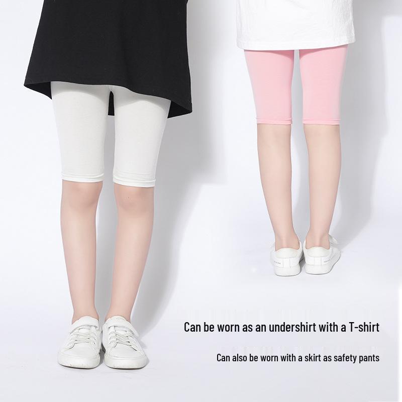 Kids' Summer Mid-Length Leggings: Modal Black or Thin White Girls' Five-Point Safety Pants