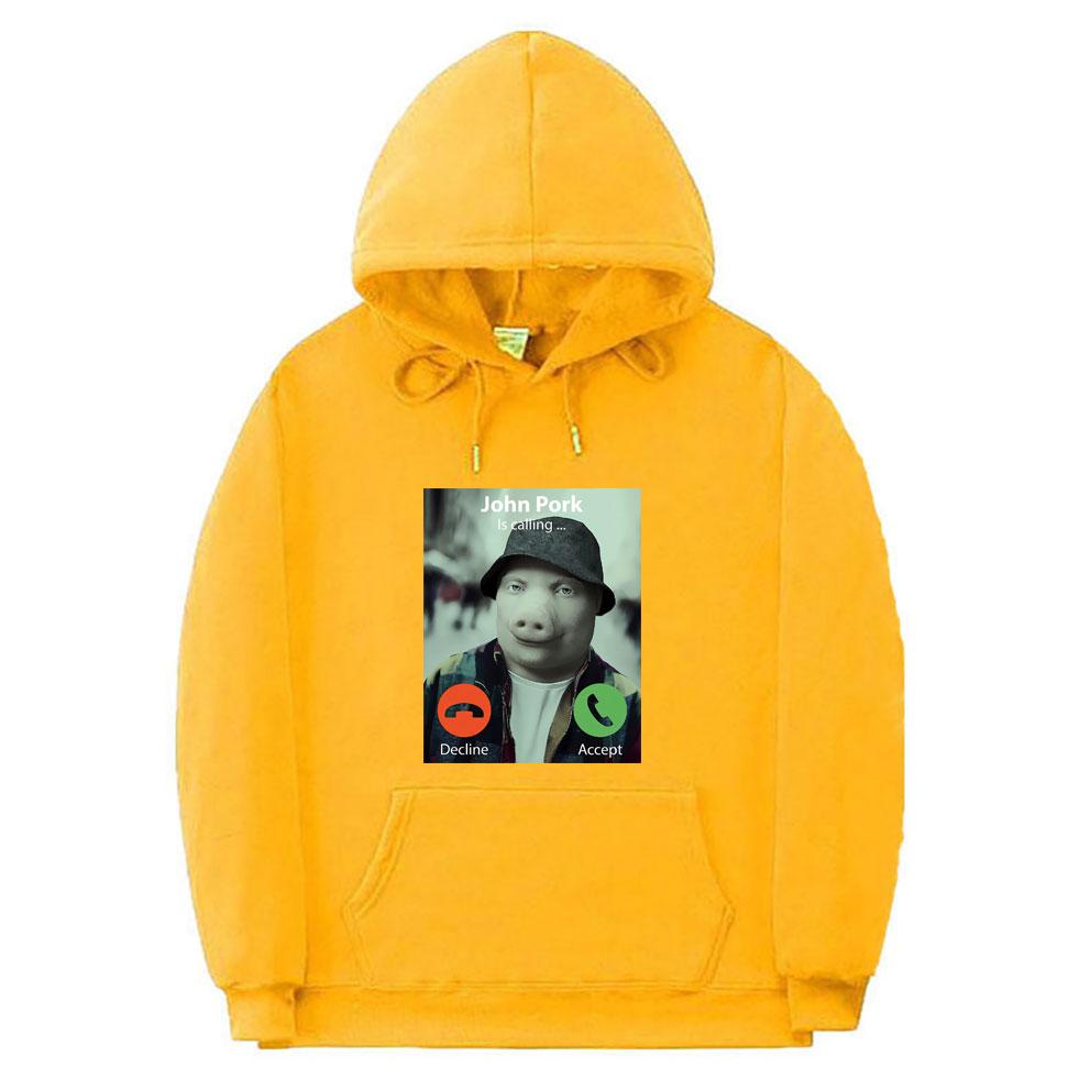 

Смешной Джон Порк звонит Отклонить Принять Принт Толстовка Женская Унисекс Мода Большие Толстовки Толстовка Флис Хлопок Толстовка XXXL жёлтый