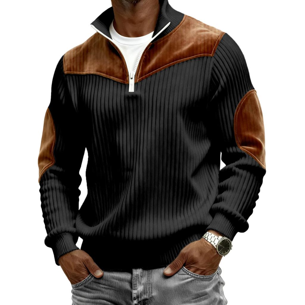 Men's Retro Half-zip Patchwork Pullover