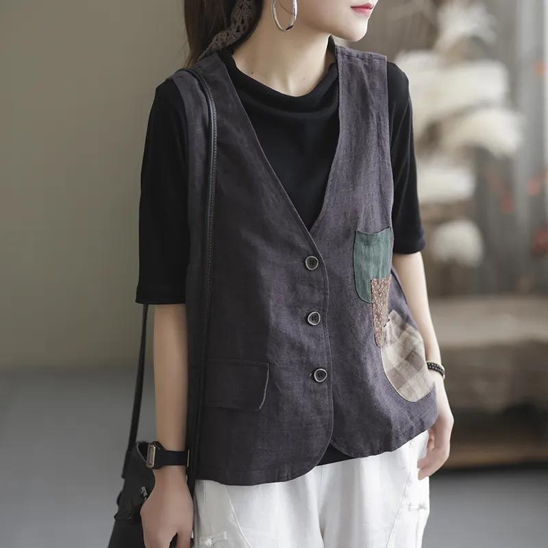 Vest Women's Casual Retro Loose  Sleeveless Vest Waistcoat Vest Jacket