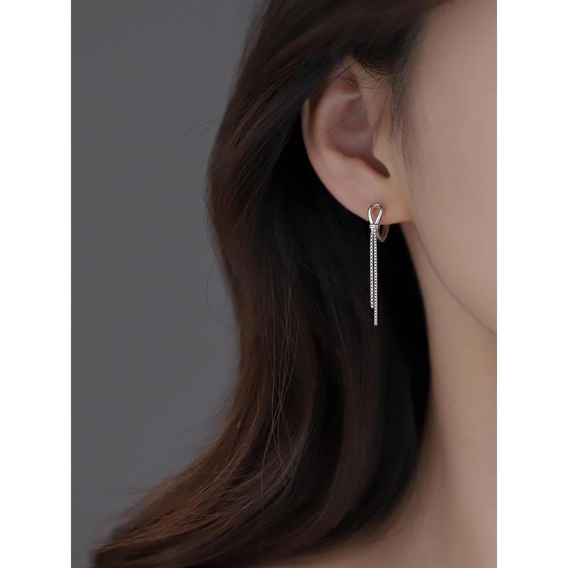 Pendientes de Borla Anudada de Plata de Ley Para Mujer Joyería de Oreja de Moda Minimalista