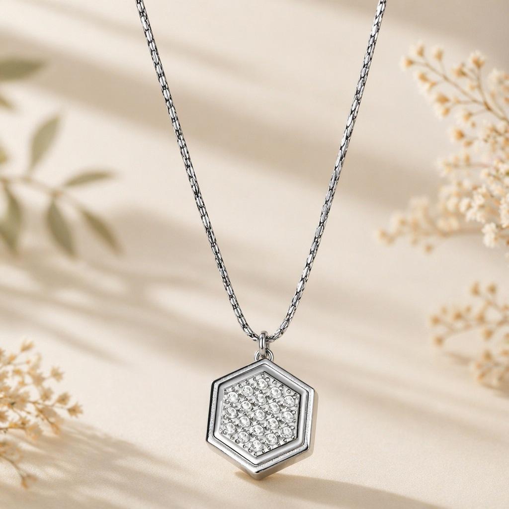 Zirconium Titanium Geometric Pendant Necklace - Japanese & Korean Style, Fashionable Light Luxury for Women