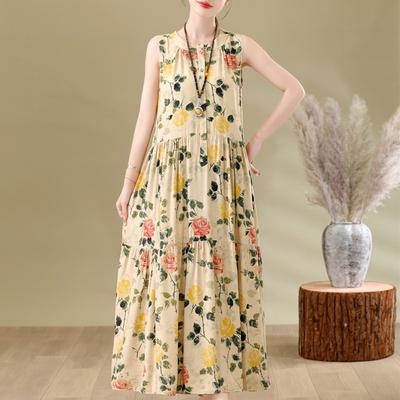 Elegant Woman Summer Dress Casual Loose Plus Size Sleeveless Long Dresses Female Clothing