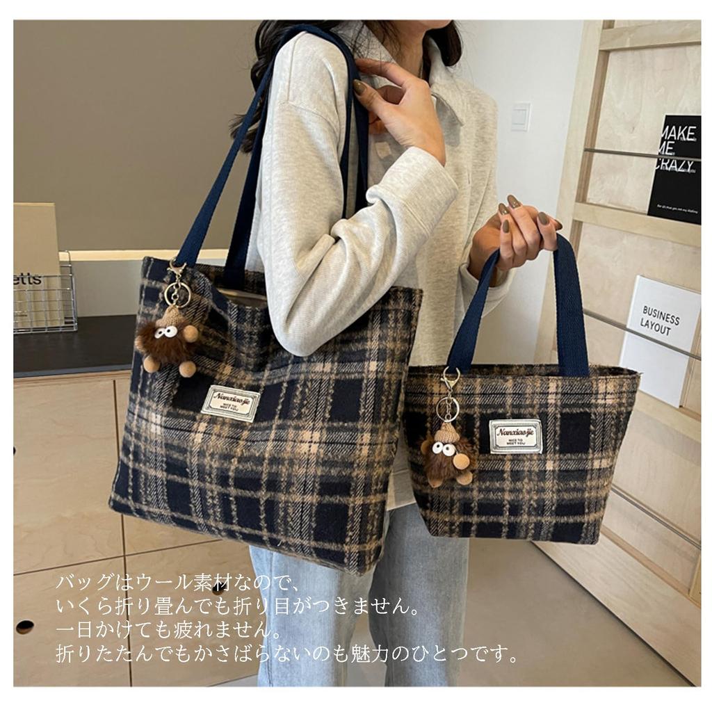 Da&s Women's Plaid Tote Bag, Large Capacity, A4 Size, Zippered, Lightweight, Stylish, Simple, Casual, Large, Popular for Shopping, Commuting, School,