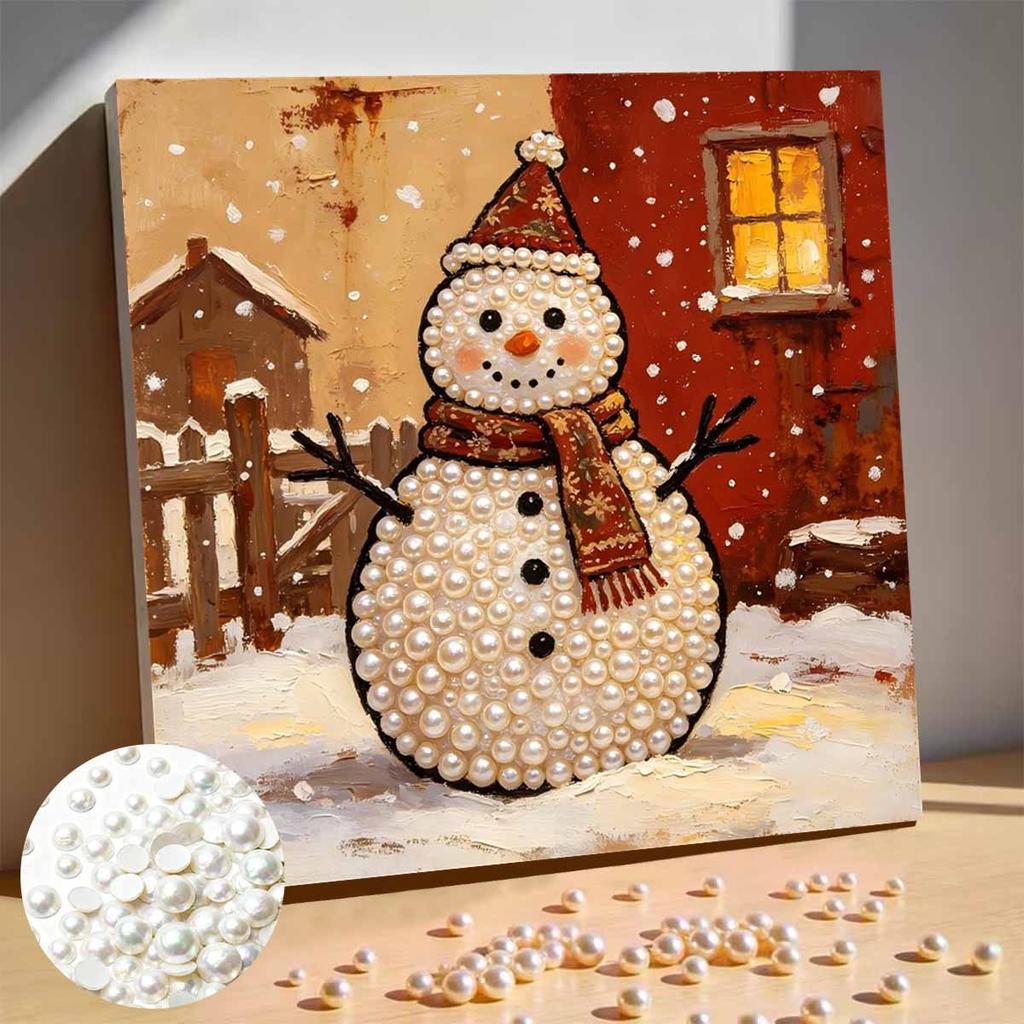 DIY Mini Framed Pearl Painting Kit Beads Snowman Canvas Home Decor Painting