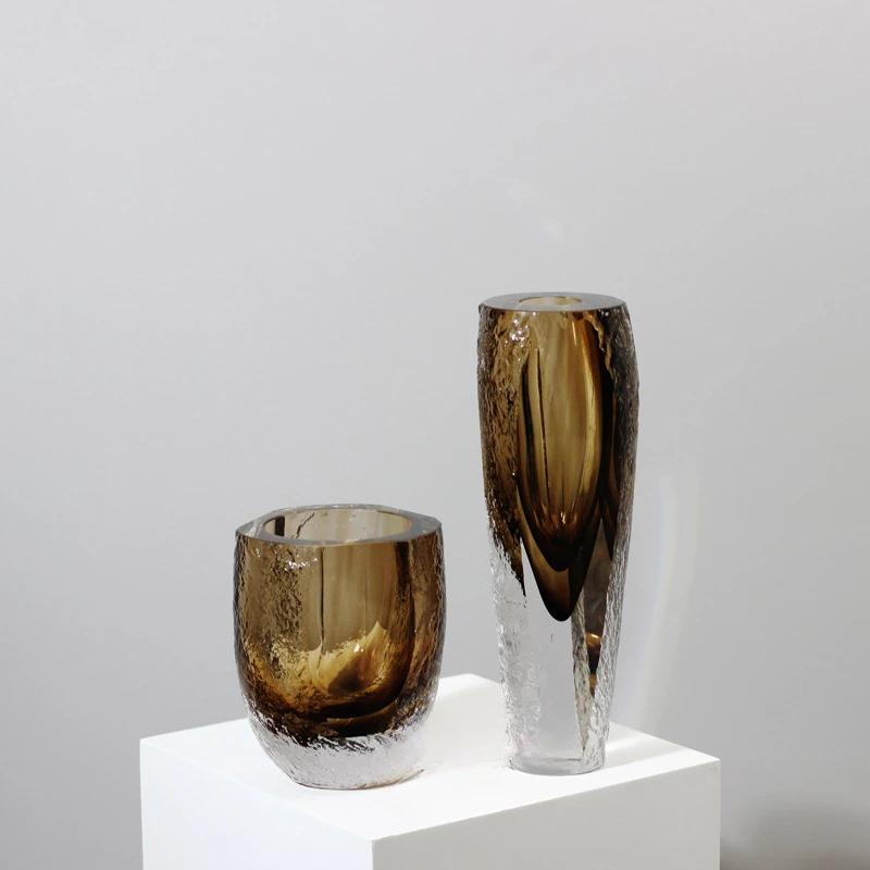 Skleněná váza Kladivo Řezaná Hnědá Glazovaná Váza Dekorativní Ručně Vyráběné Ozdoby Aranžování Květin Terárium Domácí Dekorace Doplňky