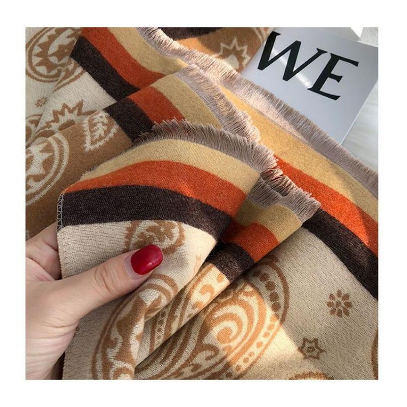 Thickened Imitation Cashmere Shawl Women's 190x65 Long Skin-showing White Temperament Mother Scarf