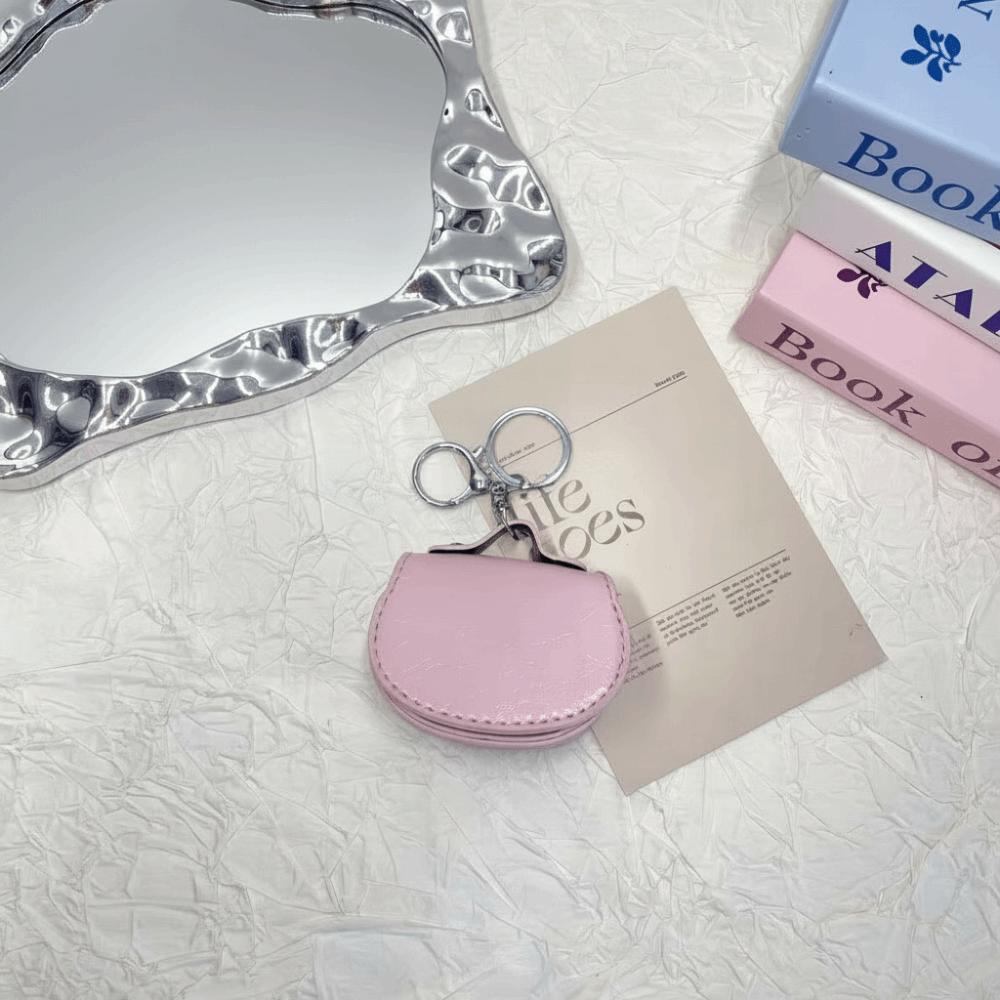 Multifunctional Earphone Bag Car Keychain PU Leather Mini Leather Bag Solid Color Small Bag Pendant Storage Bag