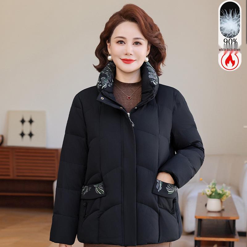 

Mom s Winter Fashion: 90% White Duck Down Jacket for Middle-Aged & Elderly Women, Warm Stand Collar Coat 6XL (up to 160 jin)