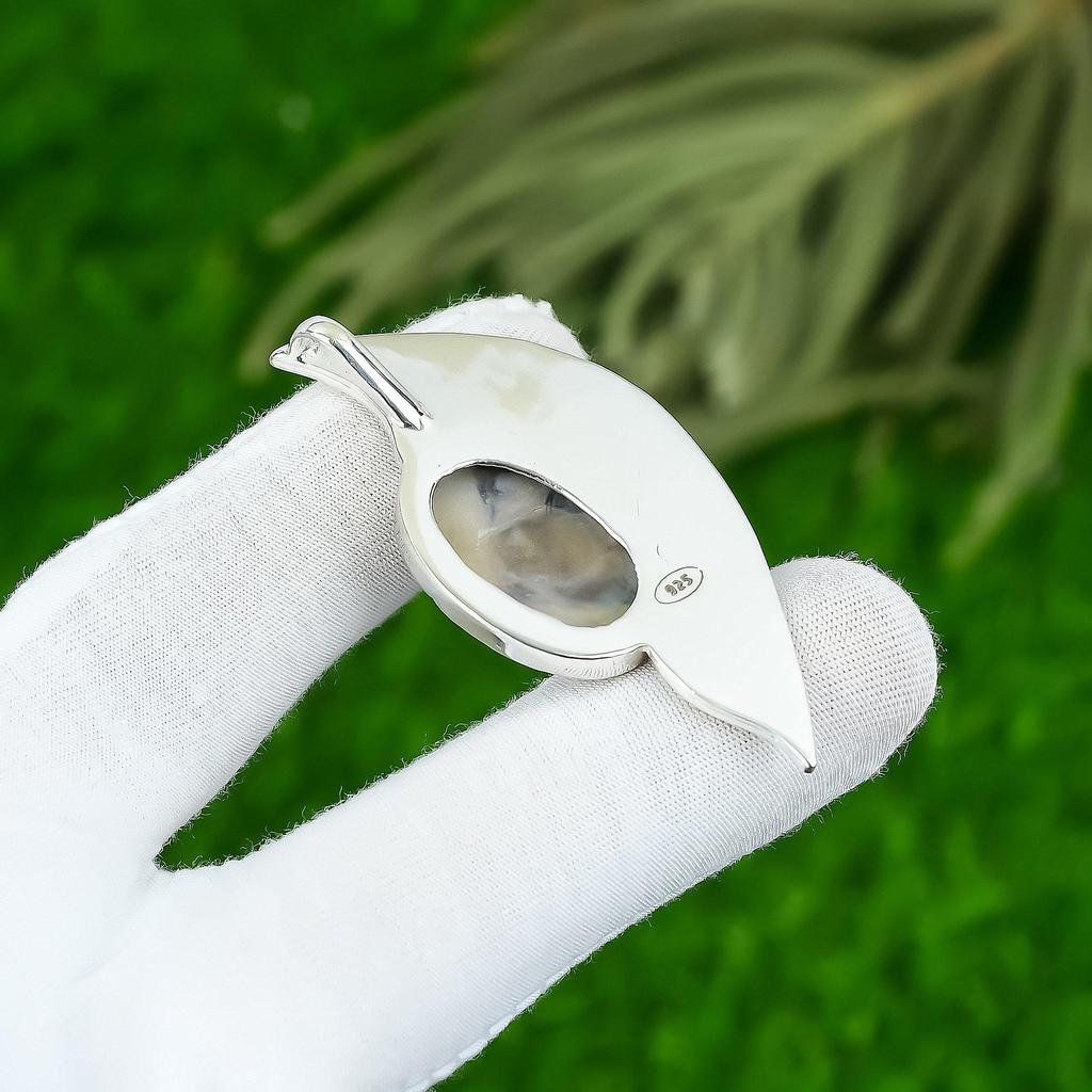 Daughters Day Sale 925 Silver Oval Porcelain Jasper Gemstone Bezel Boho Pendant