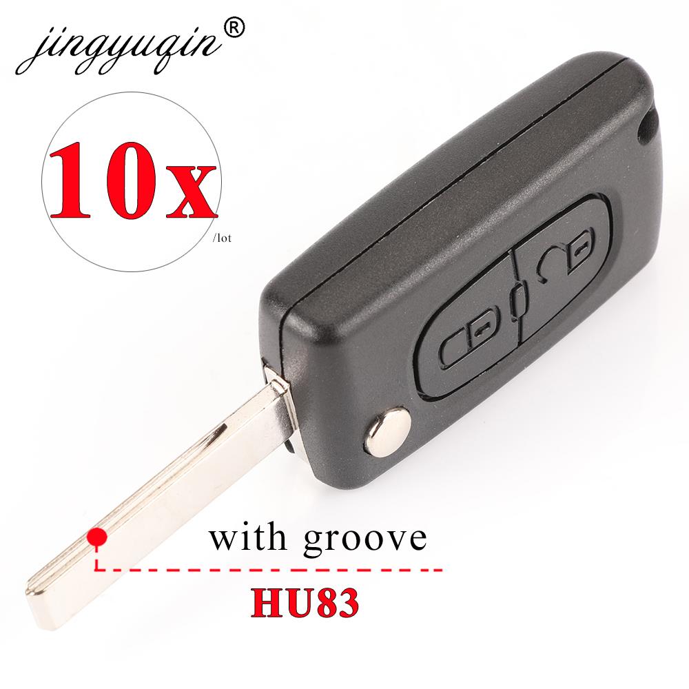 jingyuqin 10pcs HCA Hu83 Flip Remote Key Shell 2 Button for Peugeot 307 408 308 3008 Citroen C2 C5 C6 C8 Xsara Picasso Fob Case