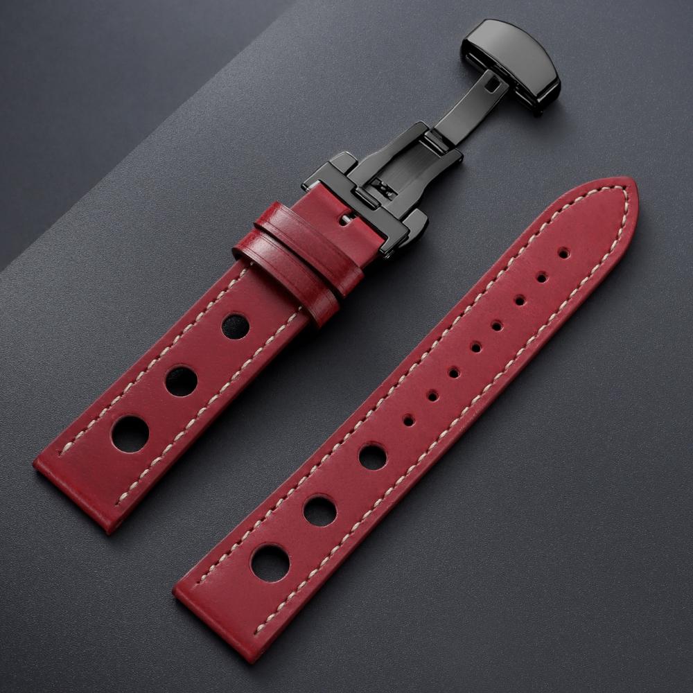 Genuine Cowhide Watchband for Omega Business Watch Band for Seiko 20mm 22mm Butterfly Buckle Stitching Brown Strap for Men Women
