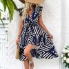 Elegant Women's Irregular Striped Midi Dress for Spring/Summer Vacation 2025