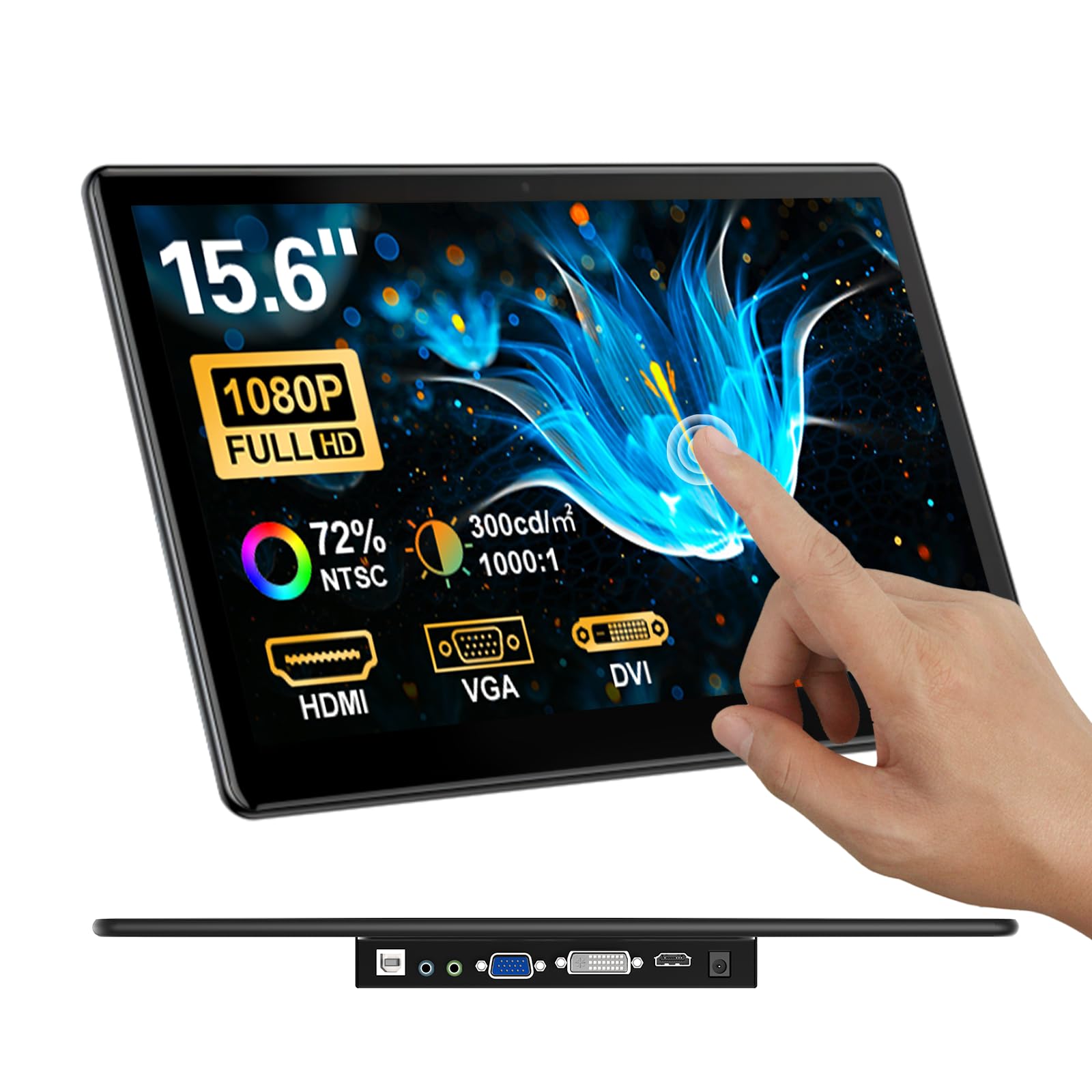 

Мобільний монітор Сенсорна панель FHD IPS Ноутбук Сенсорний монітор HDMI VGA DVI Підтримка Plug and Play Кріплення VESA Сумісний із ноутбуком Mac Mayfee! 15,6 дюймів, чорний