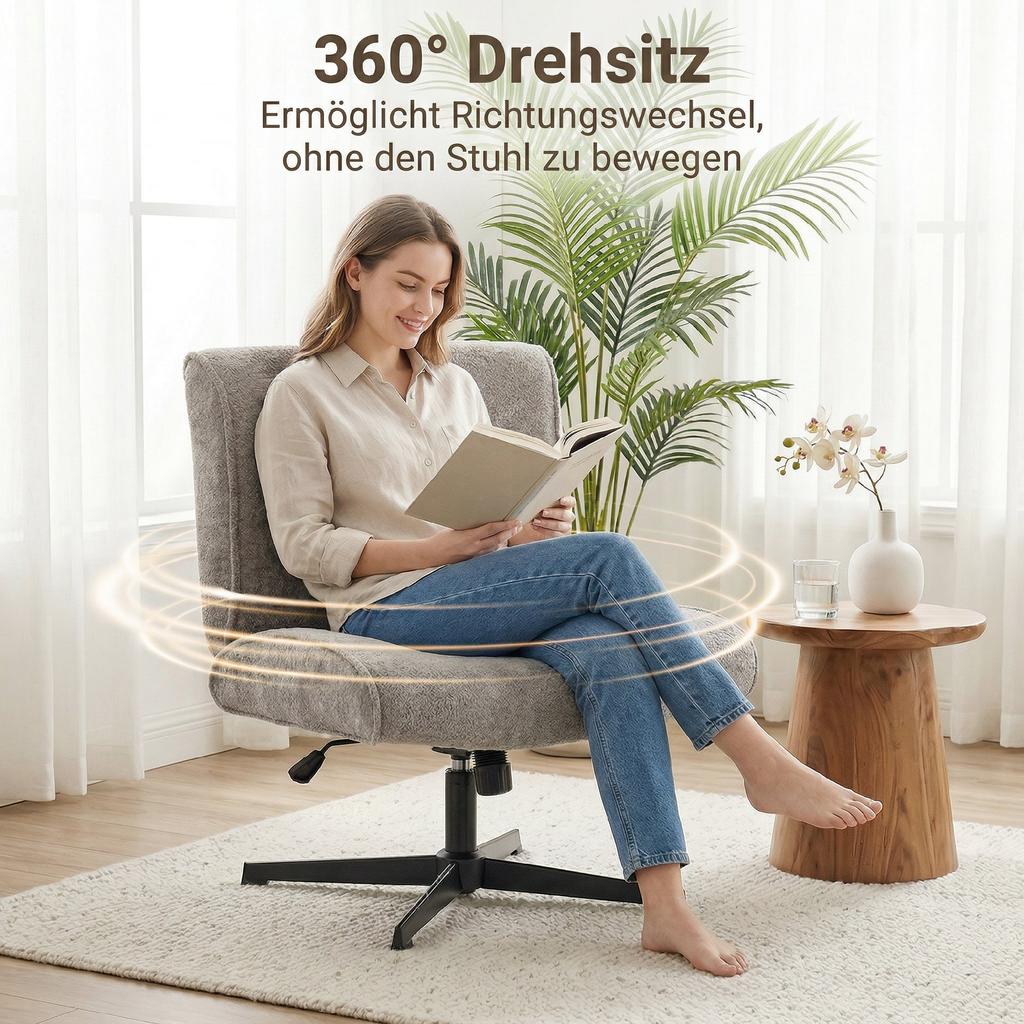 Swivel Accent Chair, Velvet Upholstered Lounge Chair with Height Adjustment for Living Room Office, Grey