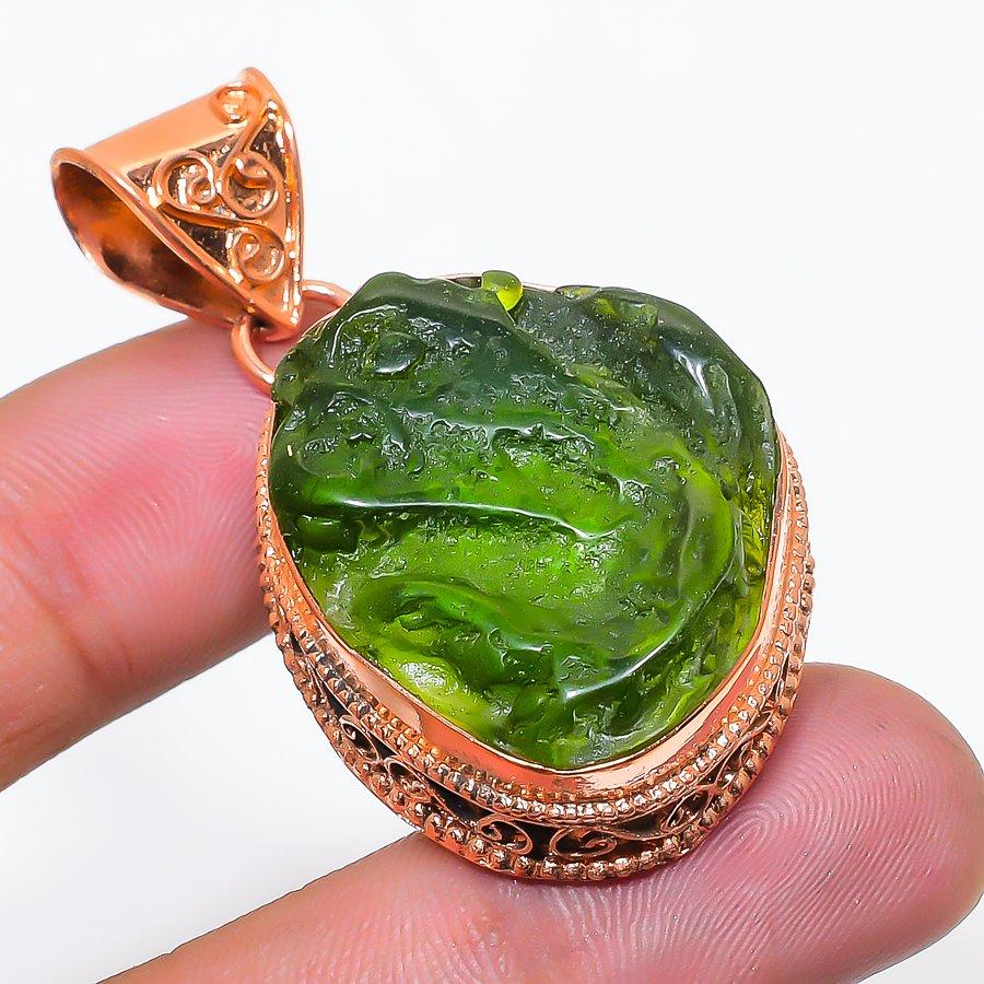 Natural Moldavite Quartz Gemstone 925 Sterling Silver Jewelry Pendant 2.01  AP-14397