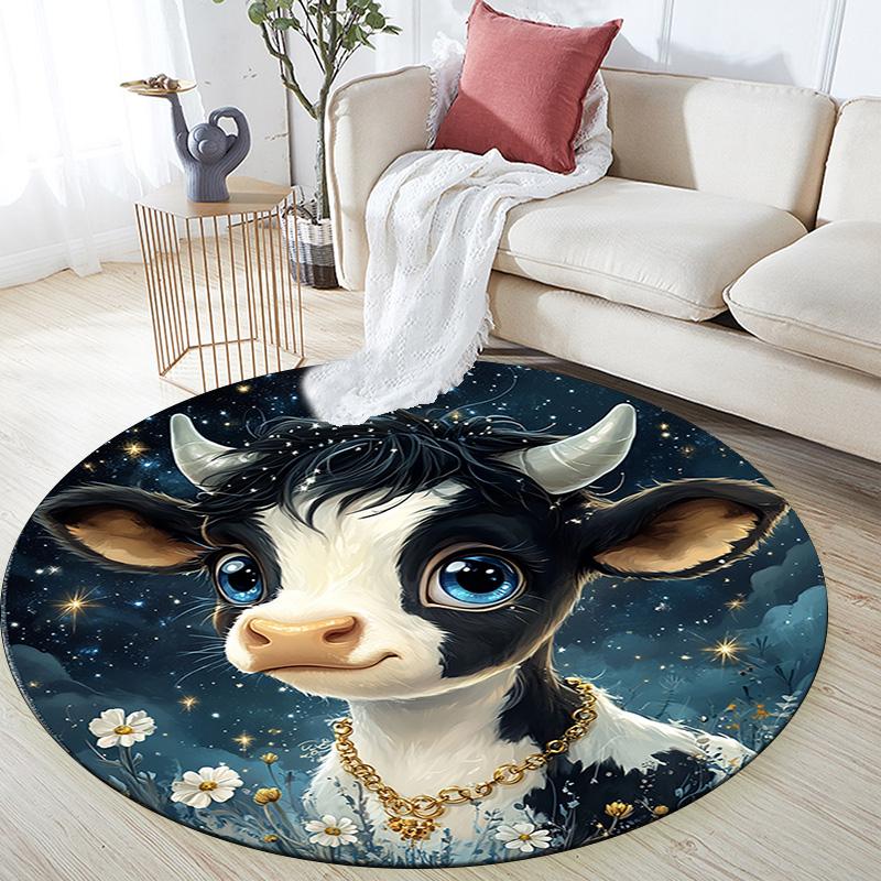 Cute Cow Round Area Rug,Carpet Rug for Living Room Bedroom Sofa Playroom Decor,Non-slip Floor Mat