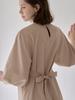 Avang Waist Strap Volume Sleeve Dress - Beige