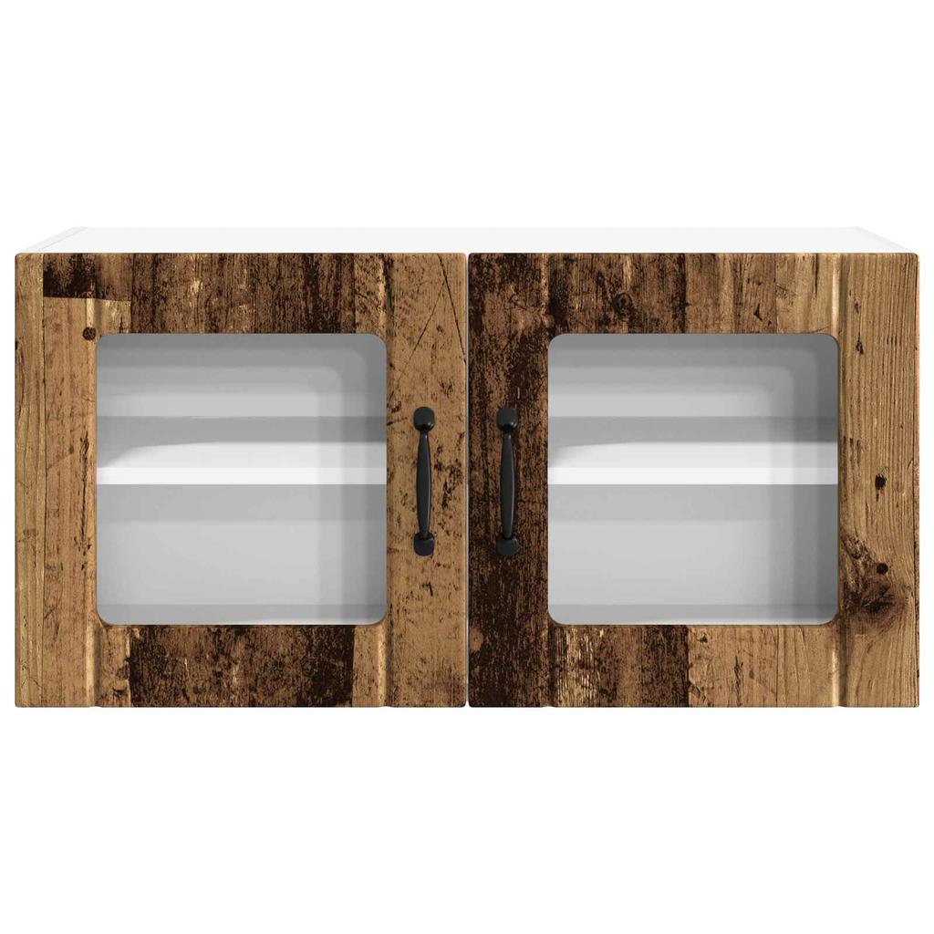 Porto Wall Mounted Glass Cabinet Reclaimed Wood Look 80 X 31 X 40 Cm Engineered Wood