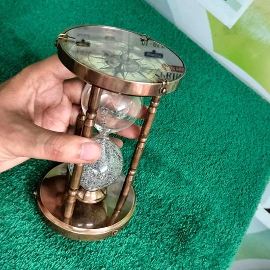 Home Decor Messing-Sanduhr zum Sammeln, Sanduhr, 5-Minuten-Sanduhr mit magnetischem Kompass an beiden Enden