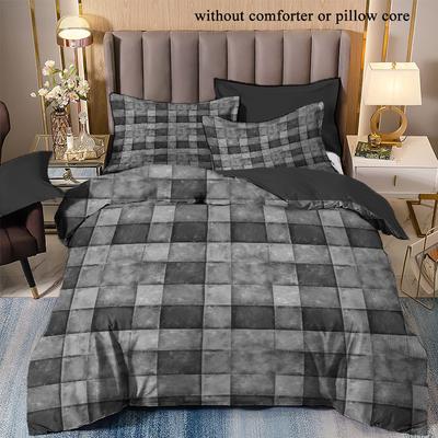 The New Simple Grid Series 3D Digital Printing Three-Piece Bedding Kit Quilt Cover Can Be Determined From The Picture.