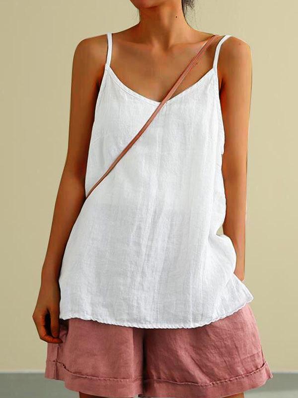 2025 Women's Summer Cotton Linen Sleeveless Tank Top - Loose Fit, Basic & Versatile Style