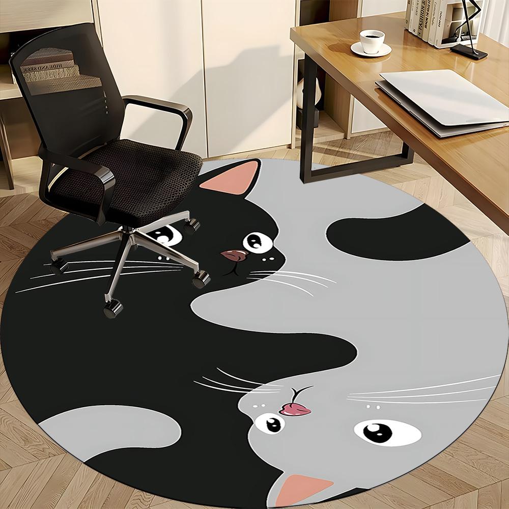 1 st Yin Yang-katt Rund Matta för Kontor, Under Kontorsstolar Sovrum Vardagsrum Heminredning, Rumsdekoration
