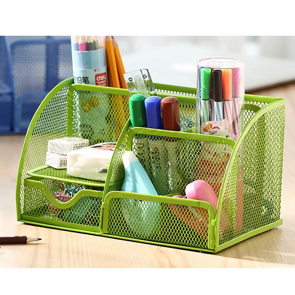 VANRA™ Desk Organizer with Metal Mesh Pen Holder, Pen Stand with Drawer, Multifunctional Pencil Case, Pencil Case, and Small Item Organizer