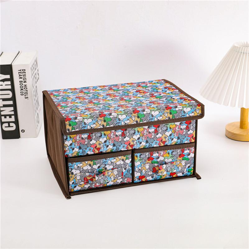 Cute Snoopy Totoro Printed Drawer Style Foldable Double Layer Flip Storage Box For Bedroom Storage And Closet Use