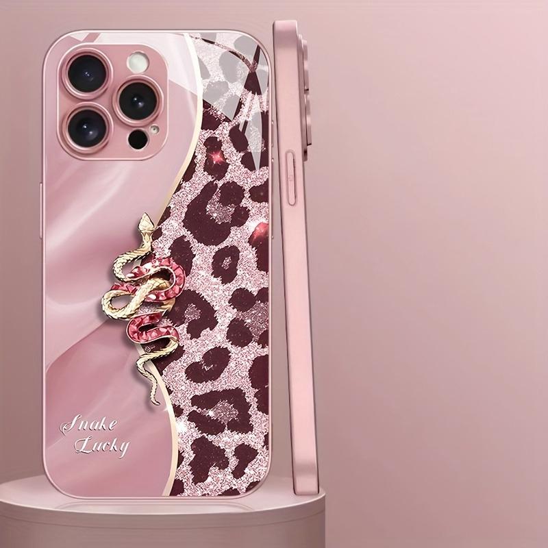 Spliced Leopard Print Golden Snake Metallic Paint Glass Phone Case For iPhone 17 16 15 14 13 12 11 Pro Max Plus 16E 17Air Cover