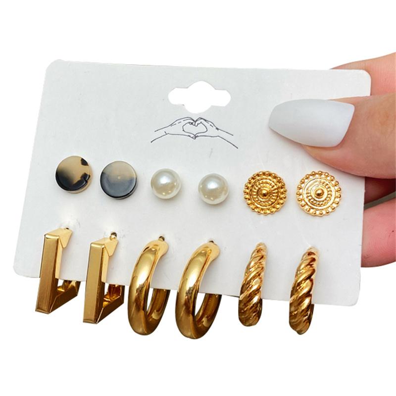 

IF ME Vintage Gold Plated Earrings Set Metal Heart Twist Geometric Hollow Hoop Earrings For Woman Fashion Jewelry Gifts