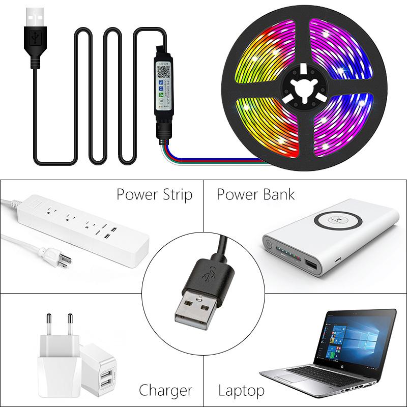 Bluetooth USB LED Strip Light RGB SMD 5V LED Lights Flexibel 1-30M Lamp Tejp Ribbon RGB TV Desktop Screen Bakgrundsljus Diod Tejp
