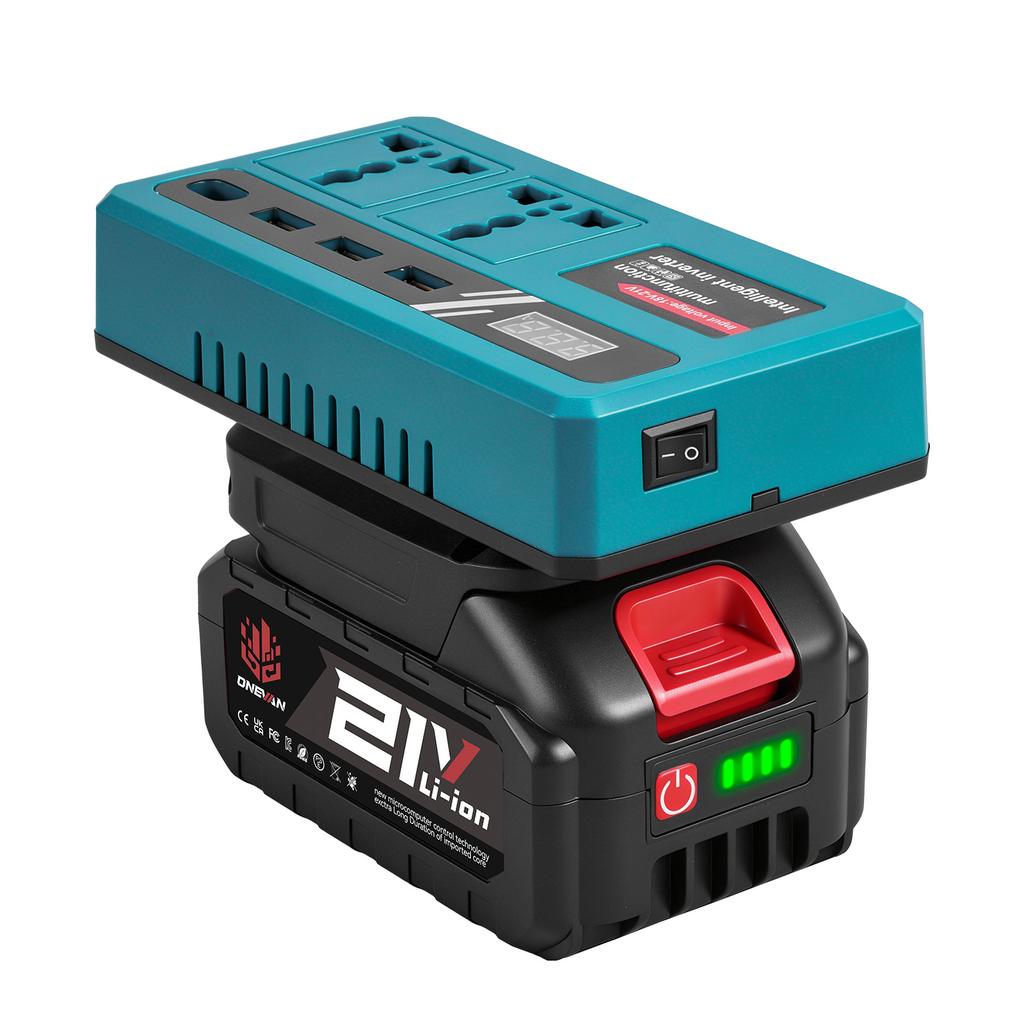 ONEVAN Invertor de Putere 300W DC 18V-21V la AC 220V Invertor cu Baterie Litiu cu Port de Încărcare USB Dublu Pentru Pini Baterie Makita 18V