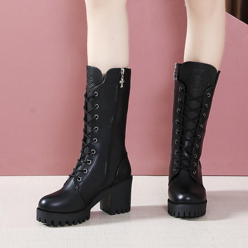 Women's Boots Hot Top 2024 Chunky Platform Pu High Heels Retro Punk Increasing Long Warm Winter Super Star Non Slip Rain Shoes