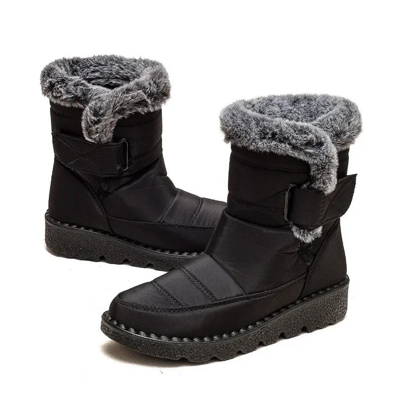 Women Winter Plush Platform Snow Boots Flat Waterproof Non Slip Warm Cotton Shoes Woman Thick Bottom Slip On Warm Ankle Boots