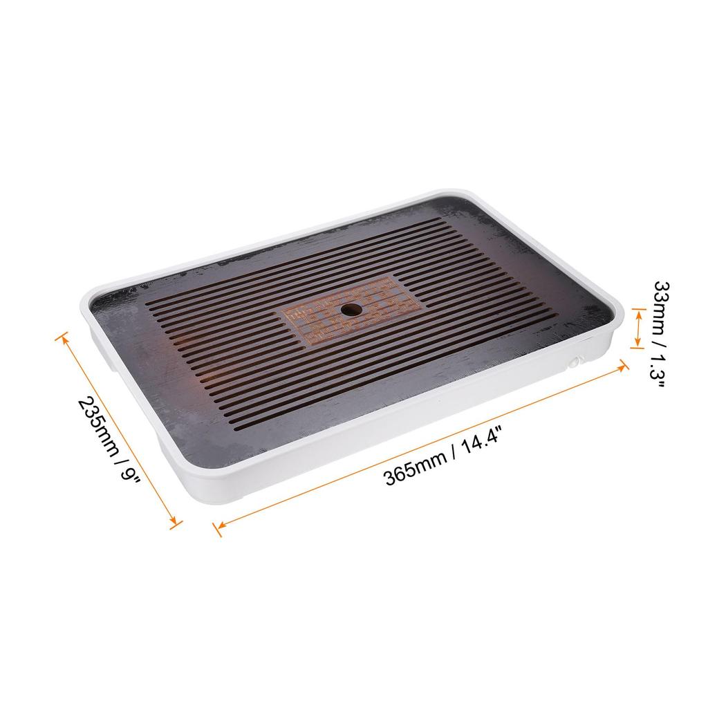 Uxcell Bamboo Chinese Gong Fu Tea Tray, 14.4" Traditional Carved Tea Tray, Bamboo Table Furniture, Vintage Tea Water Storage Box, Brown and White