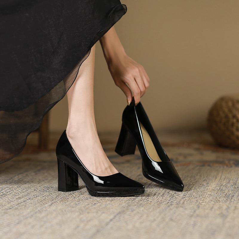 9-Pointed Thick Heel High Heels Women's Autumn New Waterproof Table Single Shoes Women's Professional Work Women's Shoes